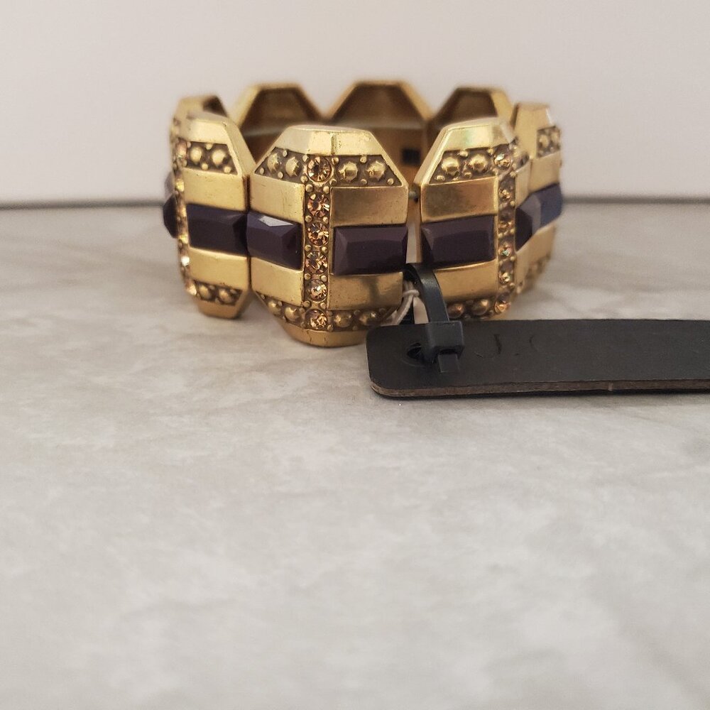 💕 NWT J.Crew Antiqued Gold Brown Rhinestones Crystals Pave Stretch Bracelet 💕
